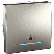 tlačidlo modro podsvietené so symbolom svetlo hliníkový modul 250V, 10A, IP20, MGU3.206.30CS